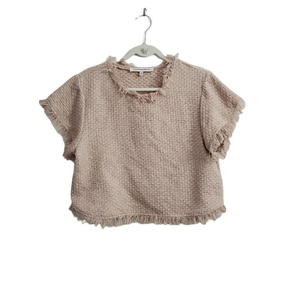 Cupcakes and Cashmere Top Womens Small Pale Pink Justeen‎ Raw Edge Tweed Blouse - Picture 1 of 9